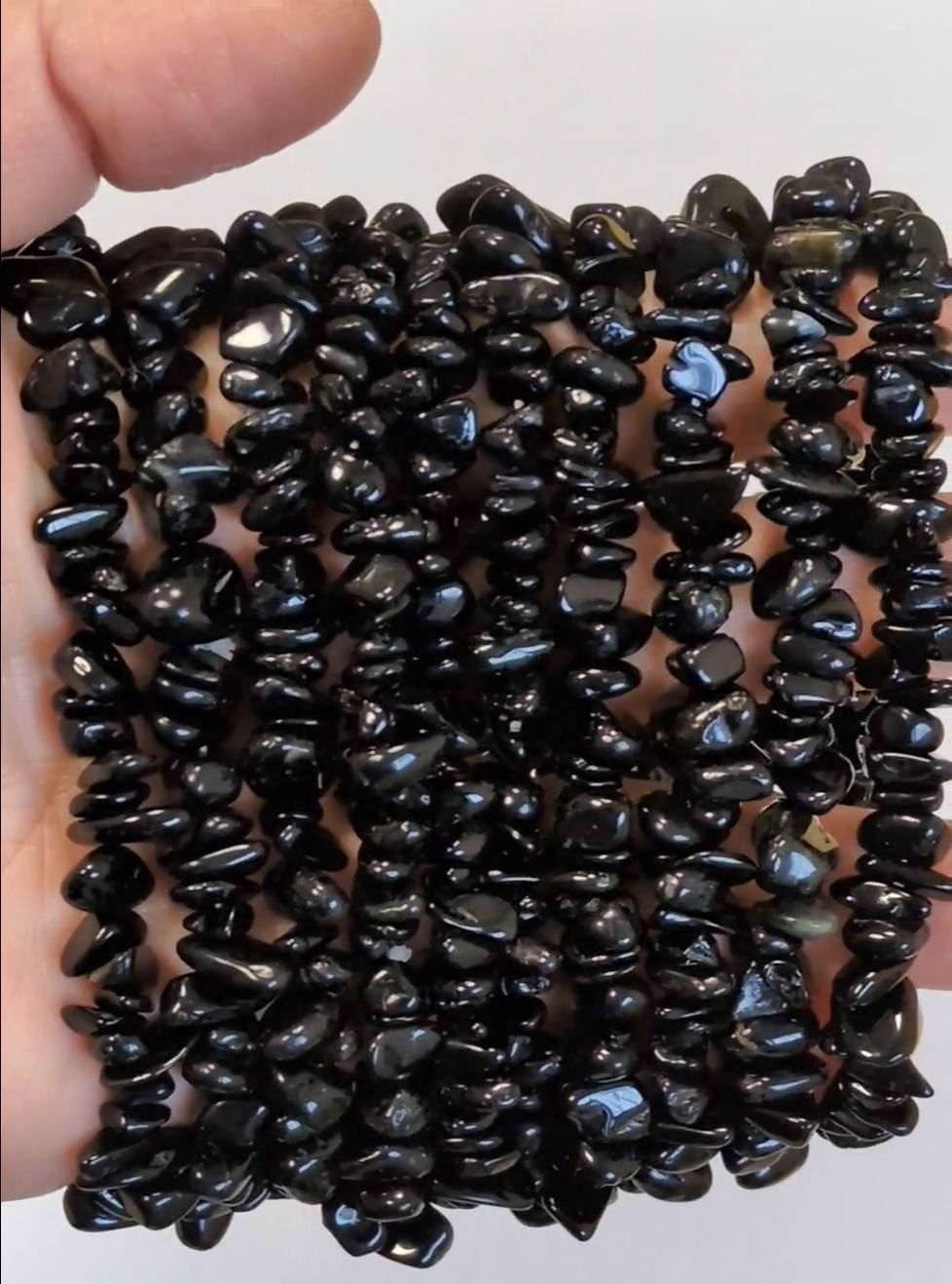 Pulseira de Turmalina Negra A lascas 16-18cm