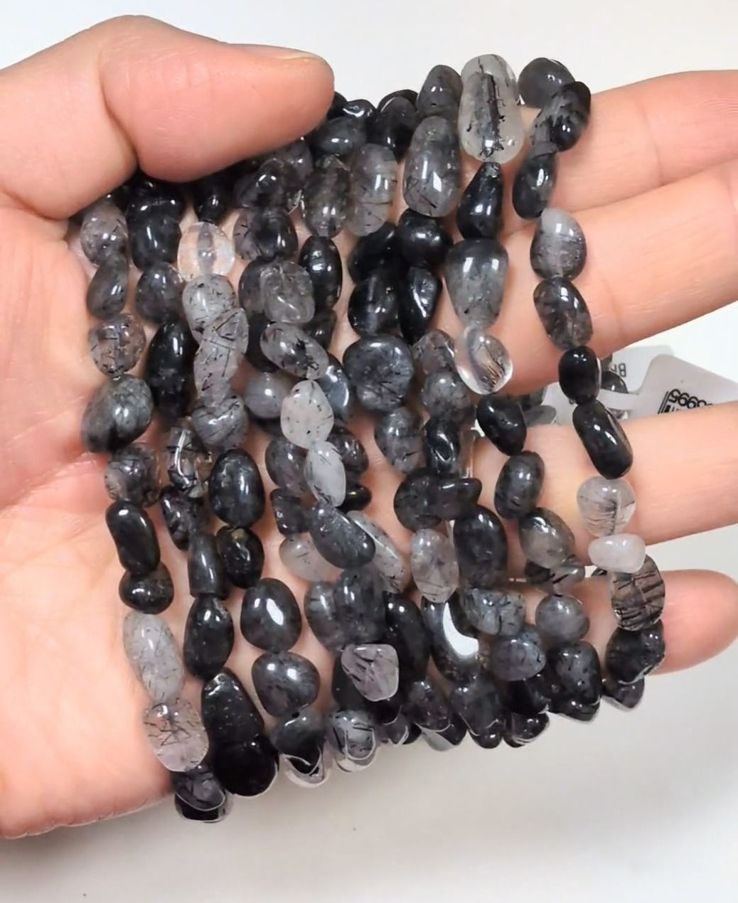 Pulseira de turmalina cristal de rocha A+ com pedras roladas