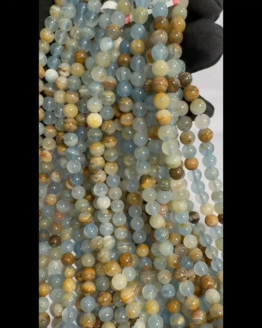 Mistura de Calcita Azul AA 6-7mm em fio de 40cm