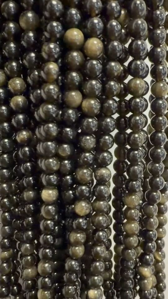 Fio de Contas Redondas de Obsidiana Negra Dourada A 6mm