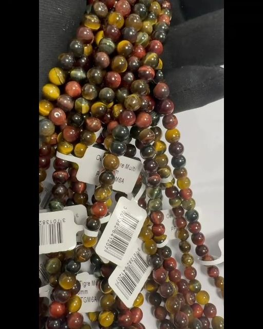 Olho de tigre Contas multicoloridas 6mm em arame 40cm