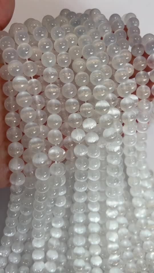 Selenite olho de gato contas AA 8mm em fio 40cm