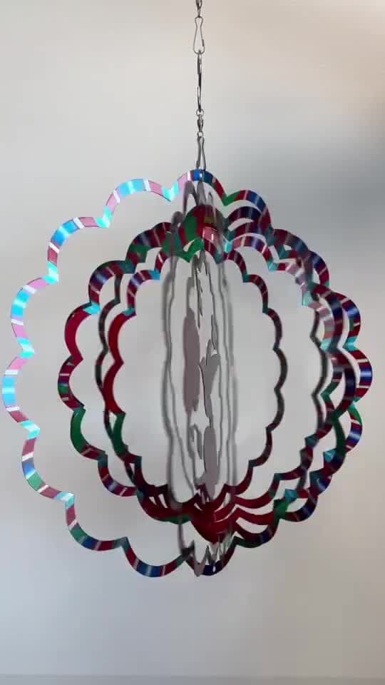 Sino de vento em aço 3D multicolorido Beija-flor 30cm
